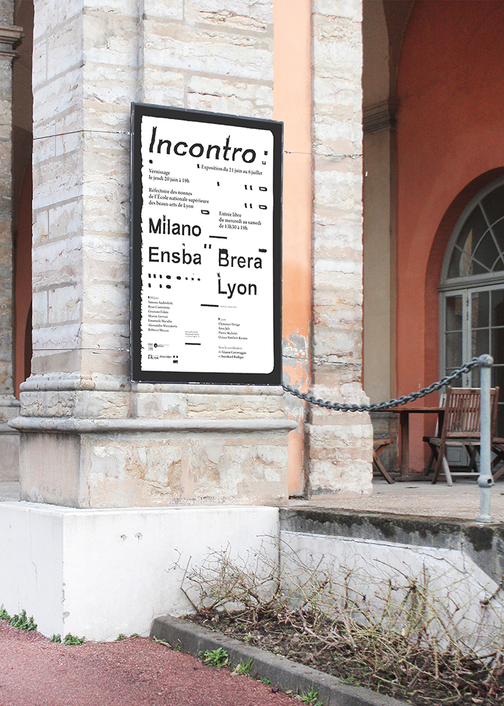Photographie de l'affiche Incontro dans l'enceinte de l'ENSBA Lyon.